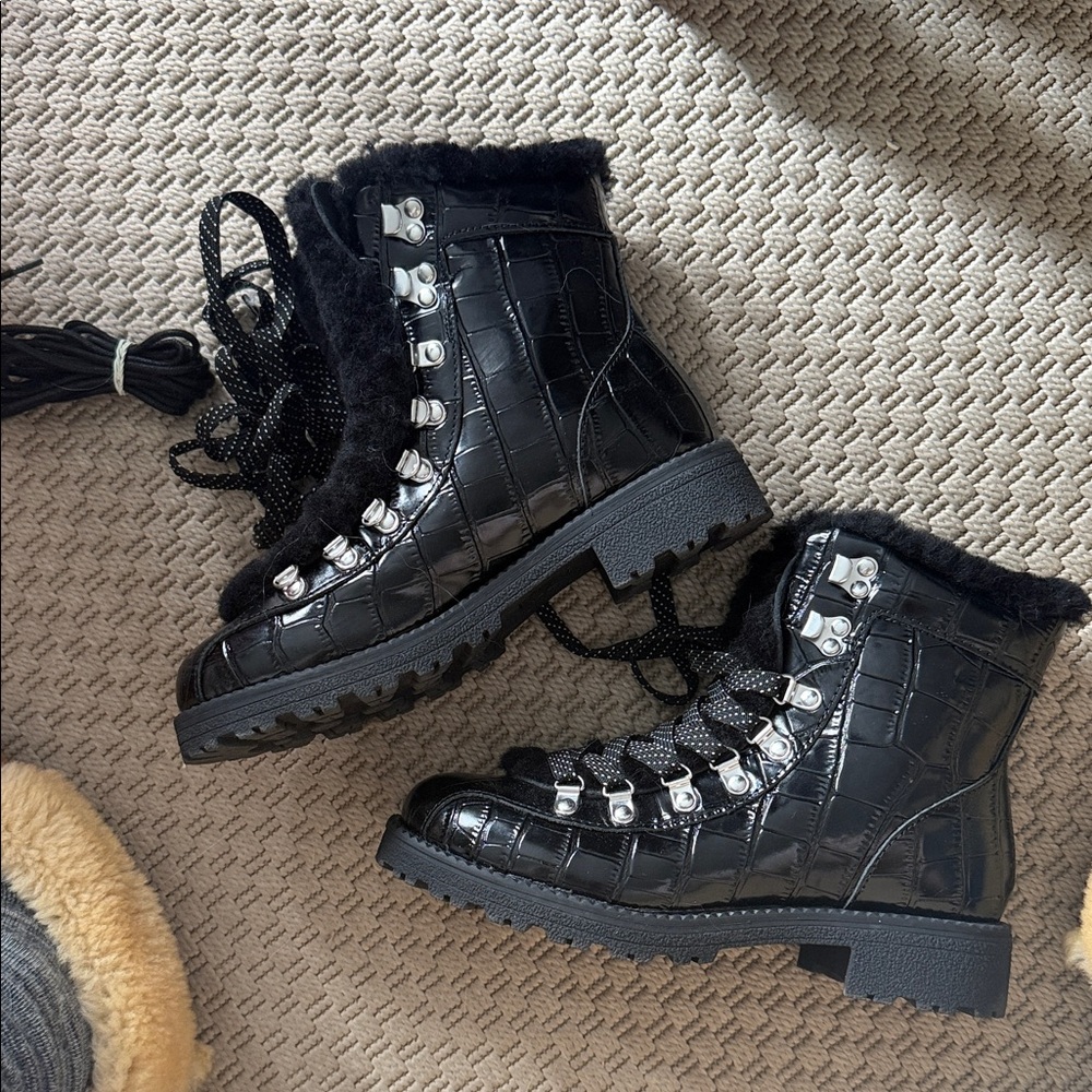 J Crew Nordic boots in croc-embossed leather